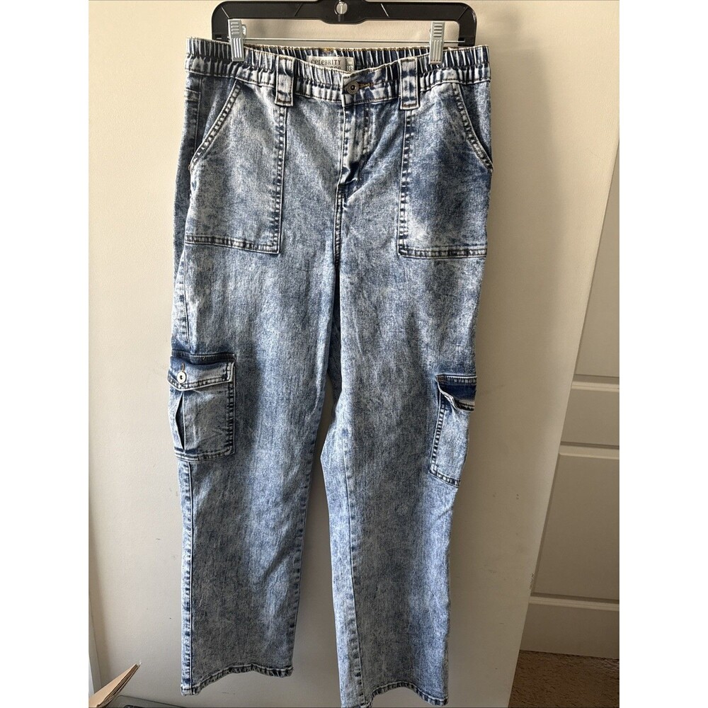 Celebrity Ace Sz 15 / 32 Cargo Jeans Y2K Skater Acid Wash Wide Leg Denim Womens
